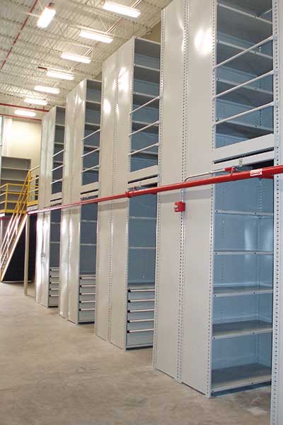 Borroughs dual level shelving for ommercial storage