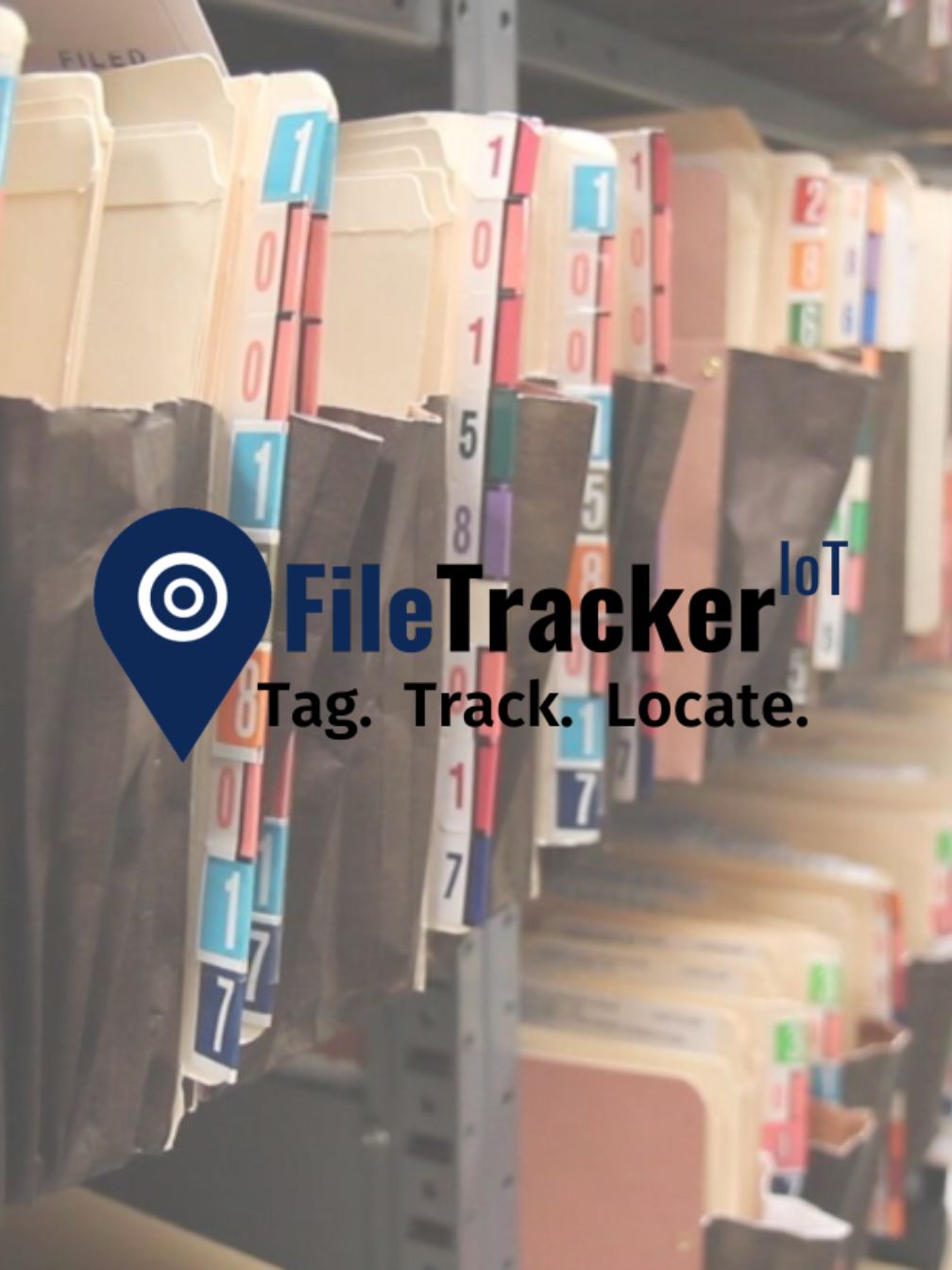 FileTrackerIoT Logo over a photo of files.